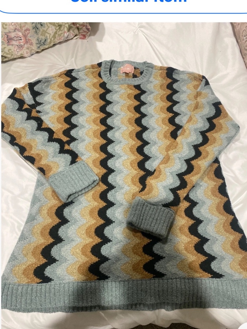 Show Me Your MuMu Zigzag Chevron Sweater in Light Blue, Mustard & Black